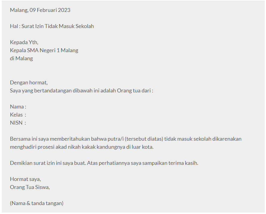 Cara Membuat Surat Izin Sekolah Sendiri